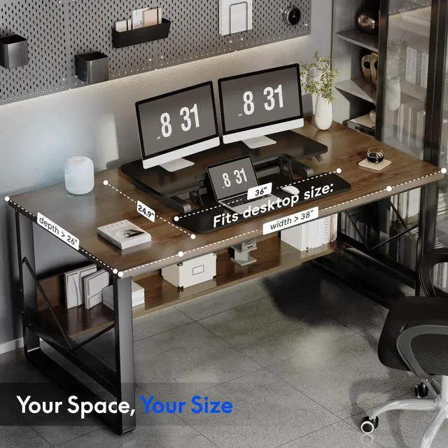 Alt view image 7 of 7 - Standing Desk Converter 36" Desk Riser, Height Adjustable Desktop Riser Sit Stand Computer Workstation, Spacious Stand Up Desk Converter for Laptop Keyboard and Monitor Setup, Black