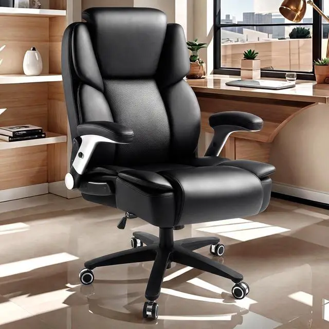 Alt view image 2 of 7 - 500LBS Big and Tall Office Chair,Heavy Duty Office Chair for Heavy People | High Back Executive Computer Desk Chair with Adjustable Lumbar Support&Headrest,3D Flip Arm,Class 4 Gas Lift