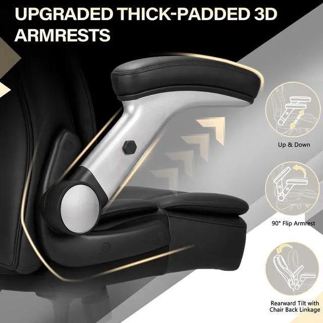 Alt view image 4 of 7 - 500LBS Big and Tall Office Chair,Heavy Duty Office Chair for Heavy People | High Back Executive Computer Desk Chair with Adjustable Lumbar Support&Headrest,3D Flip Arm,Class 4 Gas Lift