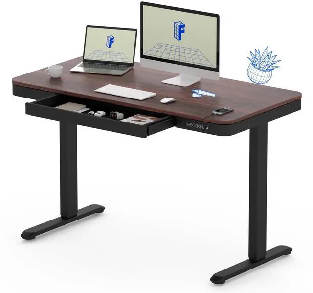 Main image of Comhar 48" Electric Standing Desk with Storage, Built-in Drawer & USB Charging Ports, Height Adjustable Sit Stand Computer Desk, Quick Assembly, Child Lock, Walnut