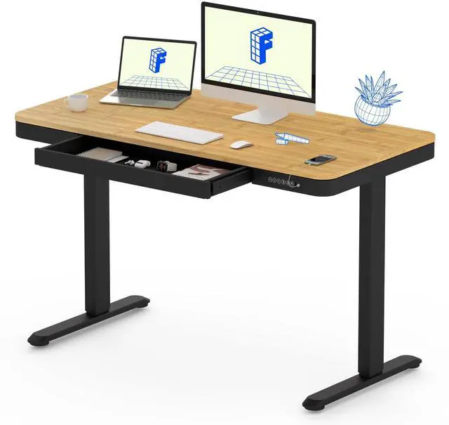 Main image of Comhar 48" Electric Standing Desk with Drawers, USB Charging Ports, Quick Assembly, Height Adjustable Sit Stand Desk with Child Lock for Natural Home Office, Bamboo Finish Top/Black Legs