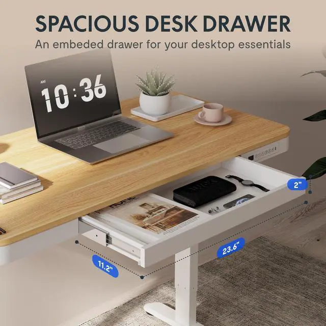 Alt view image 6 of 7 - Comhar 48" Electric Standing Desk with Drawers, USB Charging Ports, Quick Assembly, Height Adjustable Sit Stand Computer Desk with Child Lock for Scandinavian Home Office, Maple