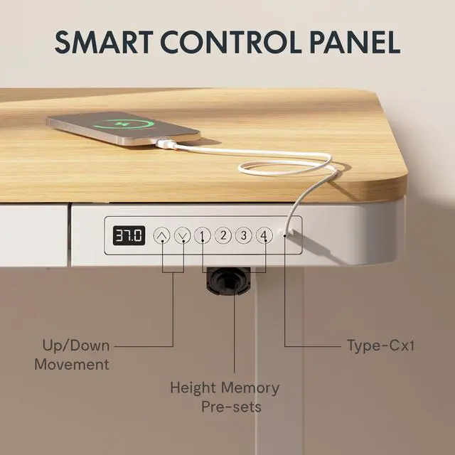 Alt view image 7 of 7 - Comhar 48" Electric Standing Desk with Drawers, USB Charging Ports, Quick Assembly, Height Adjustable Sit Stand Computer Desk with Child Lock for Scandinavian Home Office, Maple
