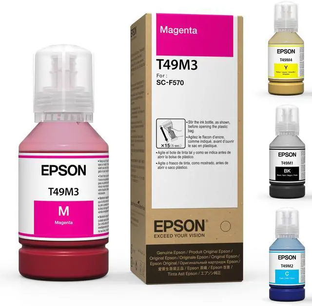 Main image of Epson Genuine Dye-Sublimation Ink Refill Bottles for Epson Surecolor F570 and F170 Printers. 140m Capacity. T49M Ink (Magenta)