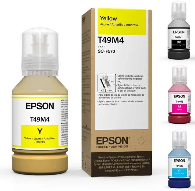 Main image of Epson Genuine Dye-Sublimation Ink Refill Bottles for Epson Surecolor F570 and F170 Printers. 140m Capacity. T49M Ink (Yellow)