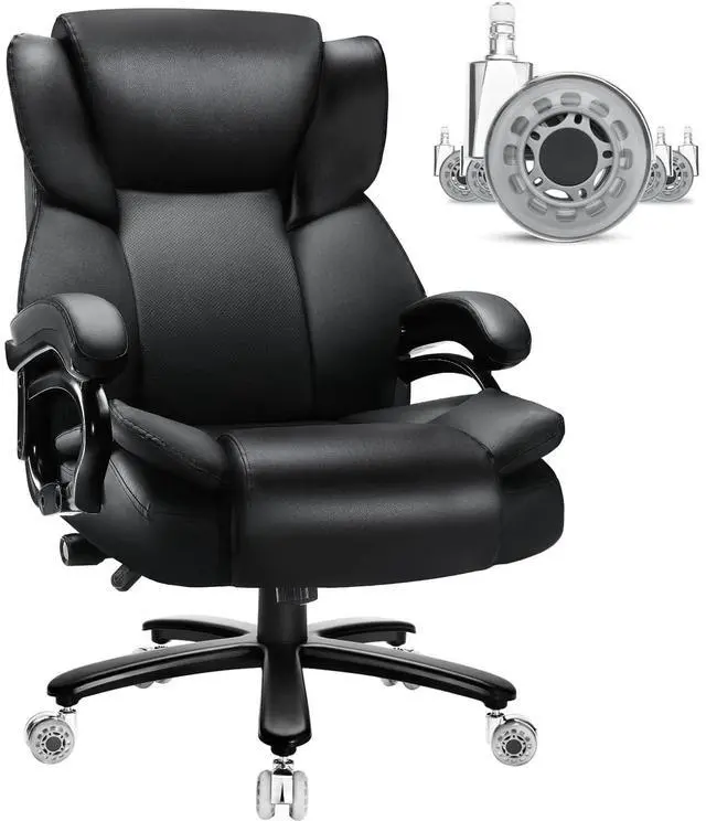 Main image of Big and Tall Office Chair, Heavy Duty Office Chair for Heavy People | High Back Executive Desk Chair with Adjustable Lumbar Support,Rubber Wheel,Pocket Spring Cushion