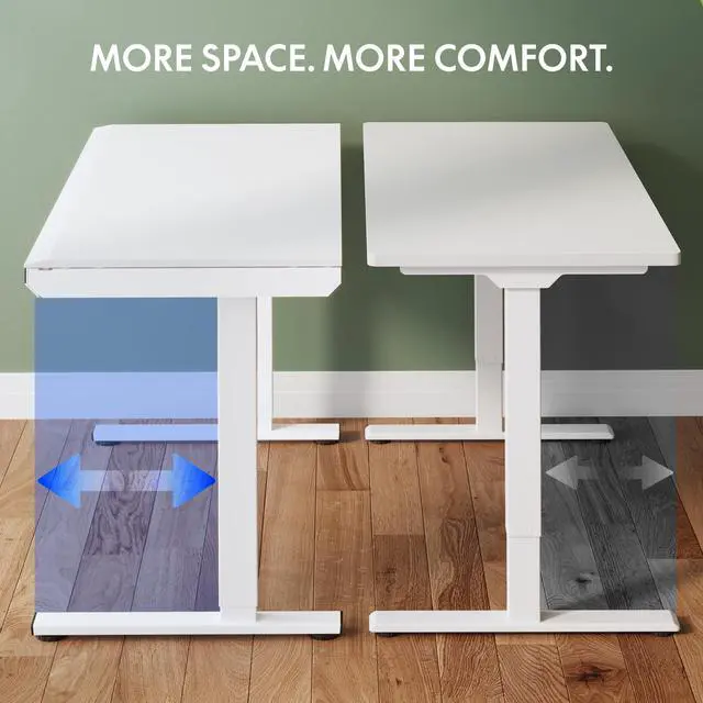 Alt view image 5 of 7 - One-Piece 48" Standing Desk with Acrylic-Front Drawer, Fast-Assembly Ergonomic Sit-to-Stand Desk with MDF Top, 4 Height Memory Presets Touch-Control, Home Office Computer Workstation, White
