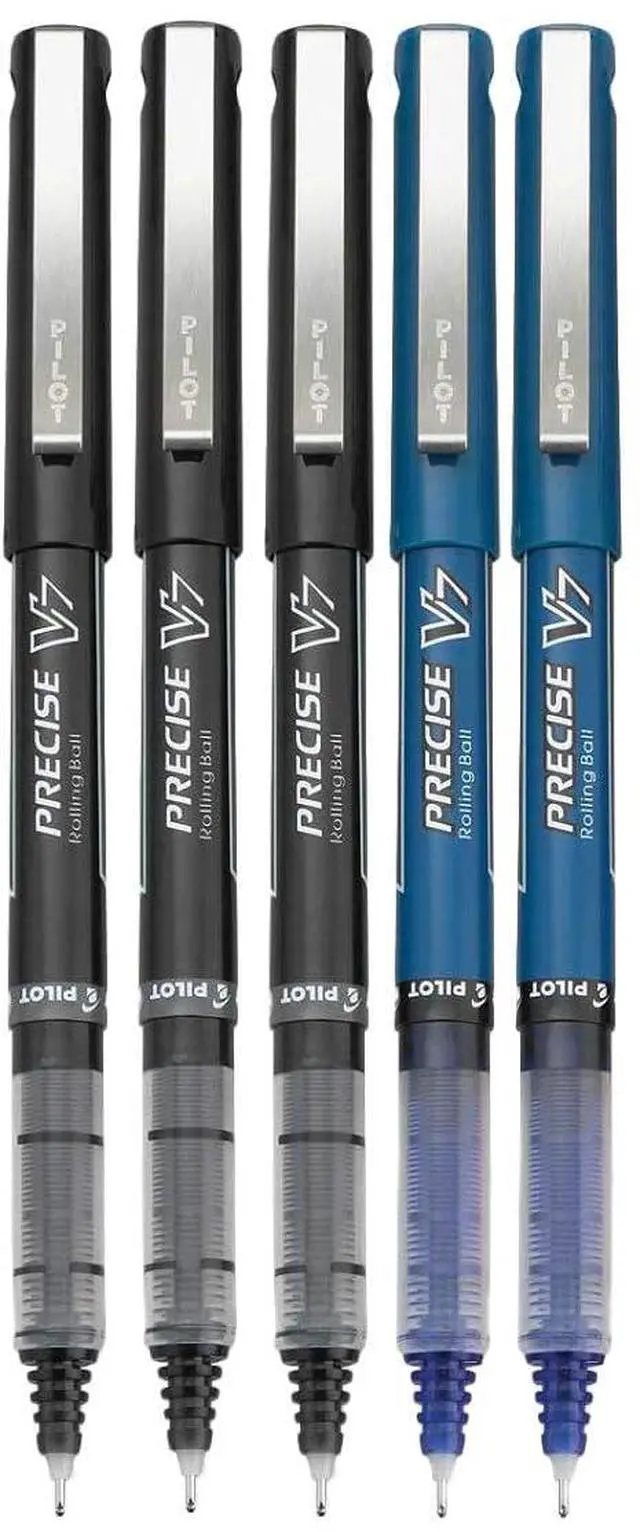 Main image of Precise V7 Stick Rolling Ball Pens, Fine Point (.7mm), Assorted Colors Black/Blue Ink, 5-pk;