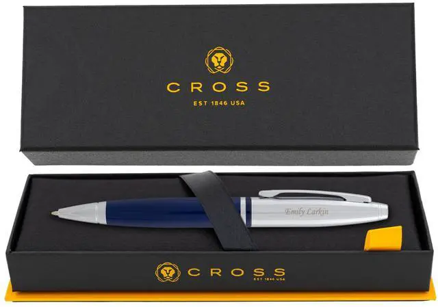 Main image of Cross Calais Personalized Ballpoint Pen in Blue Lacquer with Chrome Cap | Engraved Pen for Graduation, Job Promotion, Retirement, Office