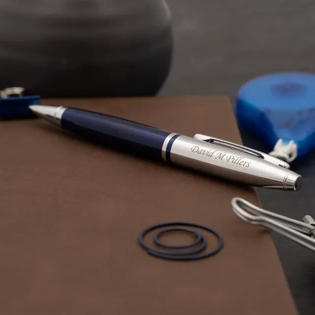 Alt view image 2 of 6 - Cross Calais Personalized Ballpoint Pen in Blue Lacquer with Chrome Cap | Engraved Pen for Graduation, Job Promotion, Retirement, Office