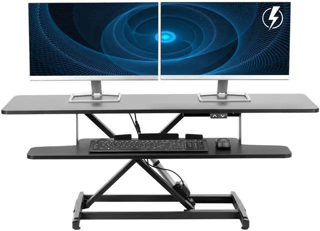 Main image of Black 47 inch Electric Desk Converter, DESK-VE48B | Height Adjustable, Stand Up Desk Riser, Wide Keyboard Tray, Dual Monitor and Laptop Workstation