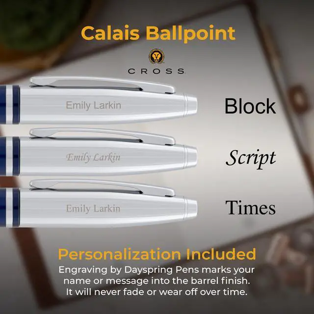 Alt view image 3 of 6 - Cross Calais Personalized Ballpoint Pen in Blue Lacquer with Chrome Cap | Engraved Pen for Graduation, Job Promotion, Retirement, Office