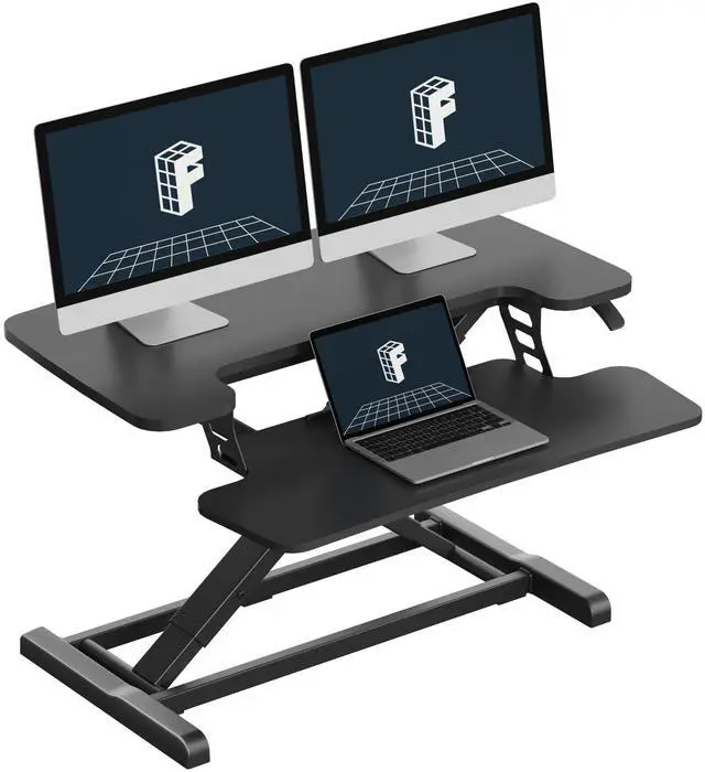 Main image of 32" Standing Desk Converter, Space-Saving Desktop Riser for Home Office, Sit Stand Computer Workstation for Laptop & Dual Monitor Setup, Black