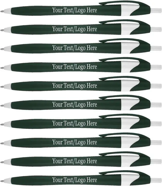Main image of Personalized Pens With your Custom Logo or Text-1000 Pack Bulk-for Businesses, Parties, and Events, Custom Printed Slim Ballpoint Click Pens, Green Barrel Color, Black Ink