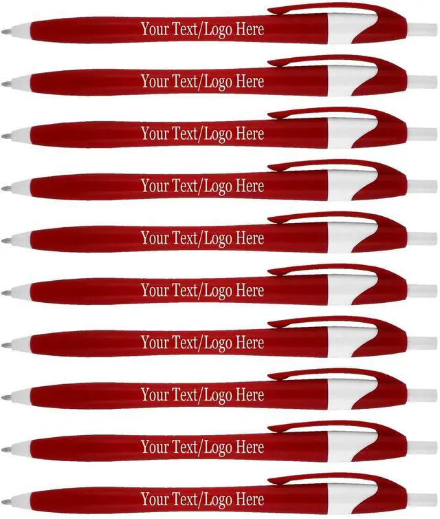 Main image of Personalized Pens With your Custom Logo or Text-1000 Pack Bulk-for Businesses, Parties, and Events, Custom Printed Slim Ballpoint Click Pens, Red Barrel Color, Black Ink