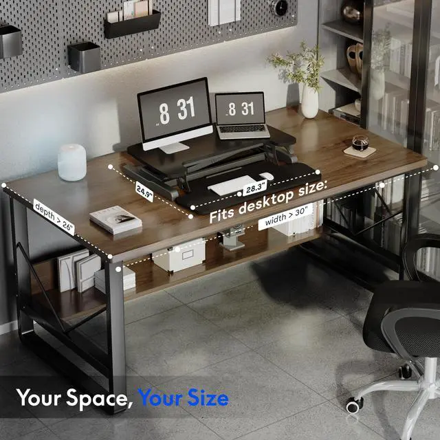 Alt view image 4 of 7 - Standing Desk Converter 28" Desk Riser for Small Spaces, Compact Desktop Riser Sit Stand Computer Workstation, Stand Up Desk Converter for Laptop & Single Monitor, Black