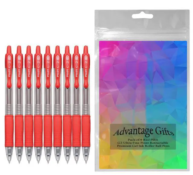 Alt view image 2 of 7 - G2 Retractable Premium Gel Ink Roller Ball Pens Ultra Fine Point (.38mm) Red Ink 9 pack; Refillable & Premium Comfort Grip