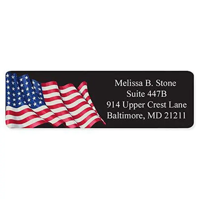 Alt view image 4 of 4 - Metallic Prismatic American Flag Rolled Address Labels with Elegant Plastic Dispenser