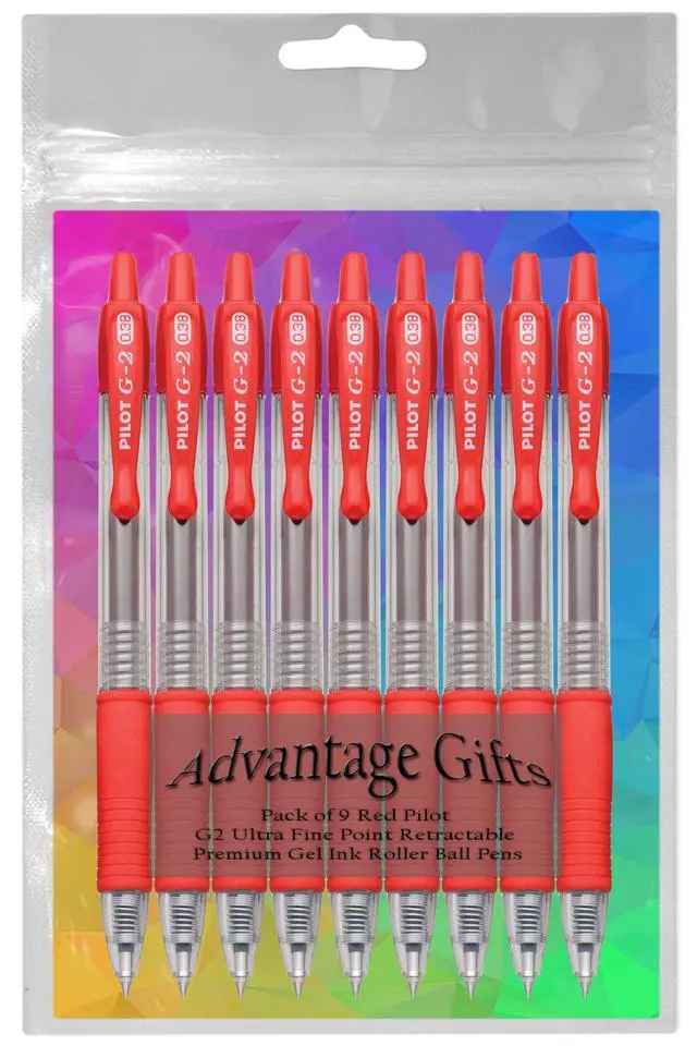Alt view image 3 of 7 - G2 Retractable Premium Gel Ink Roller Ball Pens Ultra Fine Point (.38mm) Red Ink 9 pack; Refillable & Premium Comfort Grip