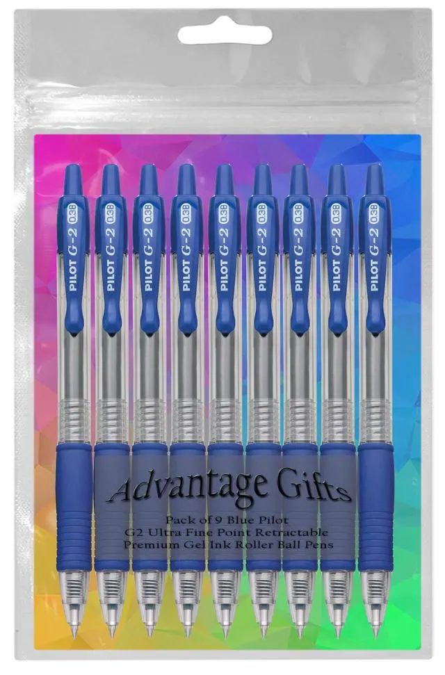 Alt view image 3 of 7 - G2 Retractable Premium Gel Ink Roller Ball Pens Ultra Fine Point (.38mm) Blue Ink 9 pack; Refillable & Premium Comfort Grip