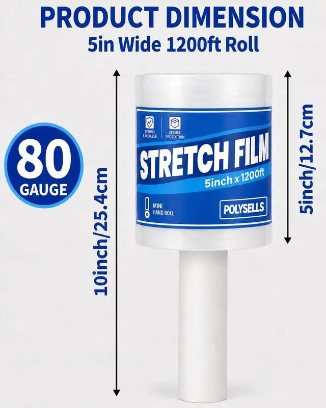 Alt view image 2 of 7 - 16 Rolls 5" x 1200ft MIni Roll Stretch Film with Handle, 80 Gauge Clear Moving & Packing Plastic Wrap for Boxes, Luggage, Bundling & Storage