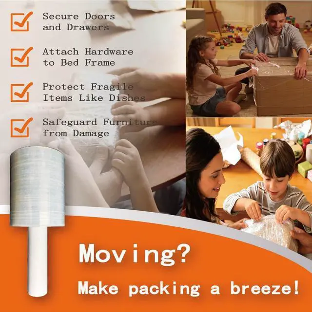 Alt view image 7 of 7 - 16 Rolls 5" x 1200ft MIni Roll Stretch Film with Handle, 80 Gauge Clear Moving & Packing Plastic Wrap for Boxes, Luggage, Bundling & Storage