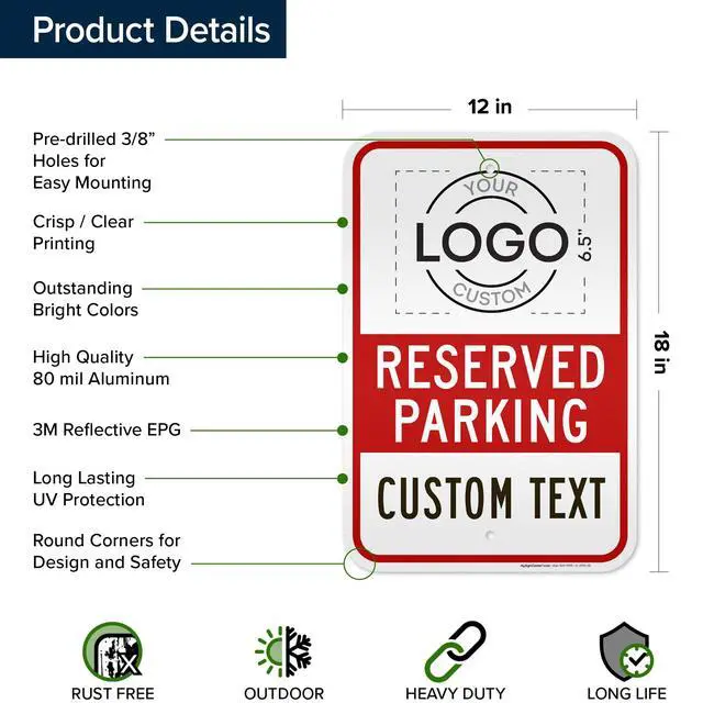 Alt view image 6 of 7 - Custom No Parking Sign, Custom Reserved Parking Signs for Business, 12x18 Inches, 3M EGP Reflective, Rust Free.063 Aluminum, Fade Resistant, Made in USA by (Post Holes)