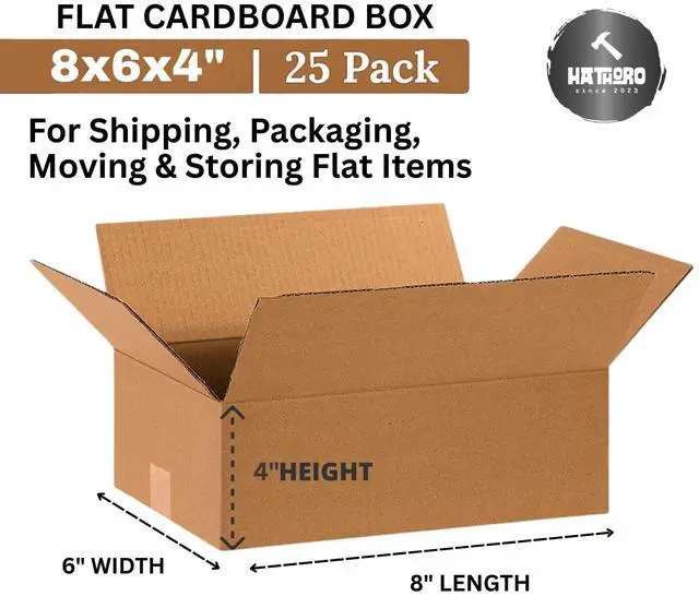 Alt view image 2 of 5 - 8x6x4 Inches (25-Pack) Small Flat Shipping Boxes | Corrugated Cardboard Single-Wall Kraft Boxes for Moving, Packing and Storage of Smaller & Flat Items
