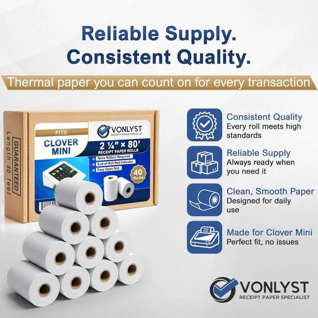 Alt view image 4 of 7 - Thermal Receipt Paper Rolls for Clover Mini & Clover Mobile 2 1/4 x 80 BPA Free Credit Card Machine Paper Compatible with C200 C300 C301 C302 C302U C305 POS Printer Paper, 40 Rolls