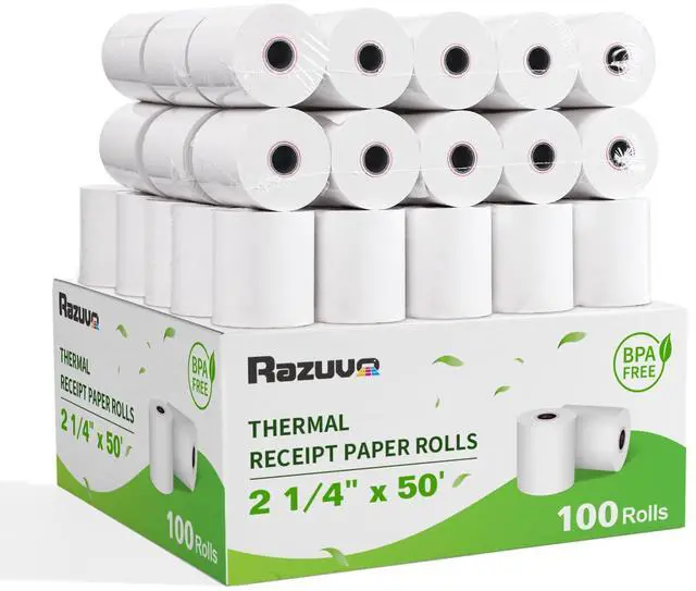 Main image of (100 Rolls) 2 1/4 x 50 Thermal Receipt Paper, White BPA-Free, Compatible with POS, Credit Card Terminals and Most Register Machines