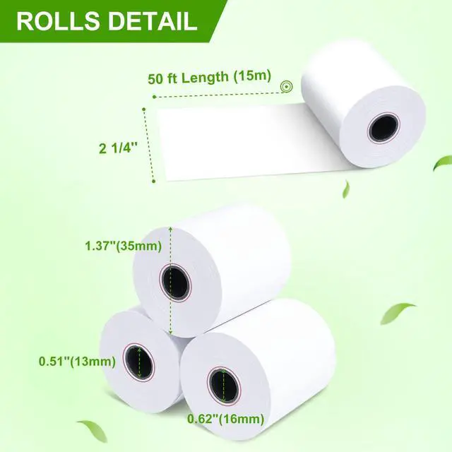 Alt view image 2 of 7 - (100 Rolls) 2 1/4 x 50 Thermal Receipt Paper, White BPA-Free, Compatible with POS, Credit Card Terminals and Most Register Machines
