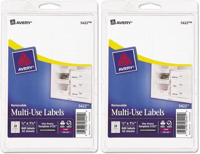 Main image of Self-Adhesive Removable Labels, 0.5 x 1.75 Inches, White, 840 per Pack (05422)- Pack of 2