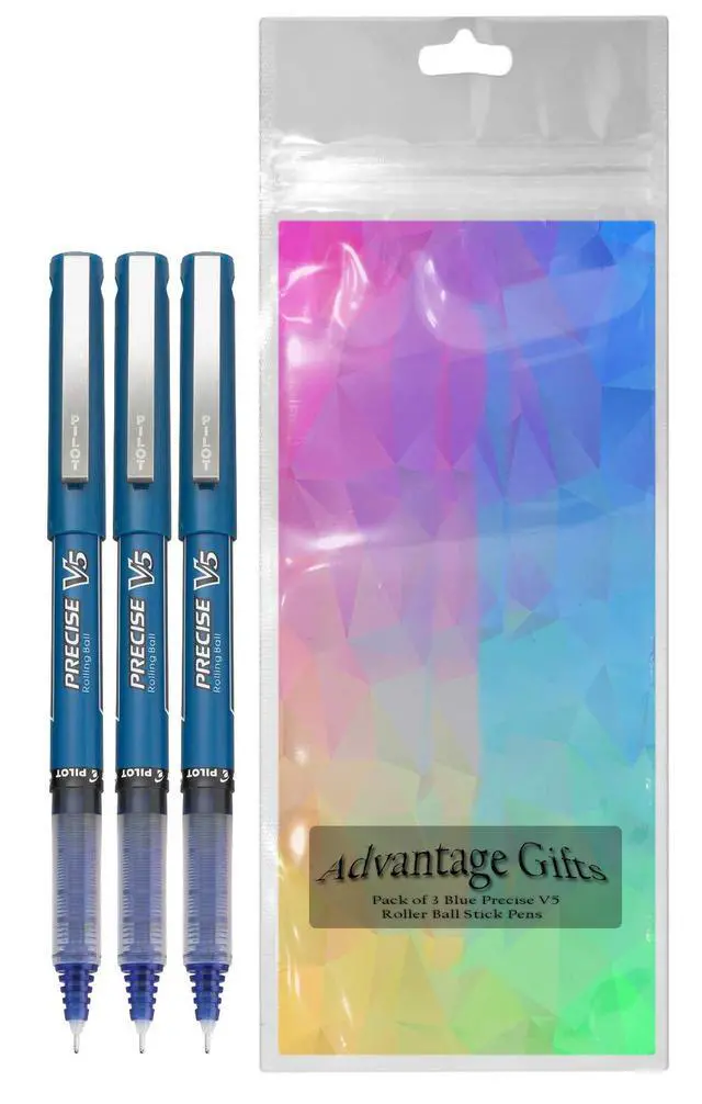 Alt view image 2 of 7 - Precise V5 Stick Rolling Ball Pens, Extra Fine Point (.5mm), Blue Ink, 3-pk;