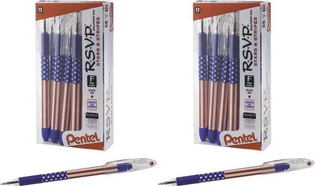 Main image of RSVP Ballpoint Pen, (0.7mm) Fine Line, Flag Barrel, Black Ink,(12 count)- Pack of 2