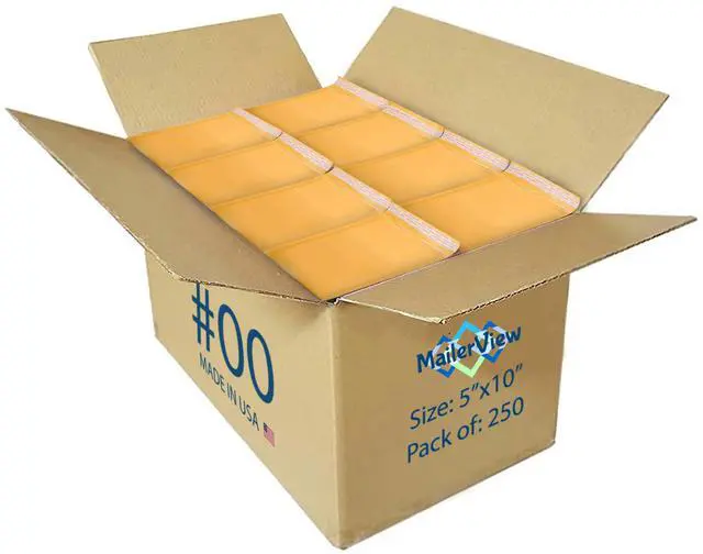 Main image of Kraft Bubble Mailers 5x10, Self Seal Padded Envelopes #00, 250 Pack Bulk | Fits Trading & Sports Cards, No Tape Needed, Cushioned Protection, Tear-Resistant Yellow Kraft, Made in USA