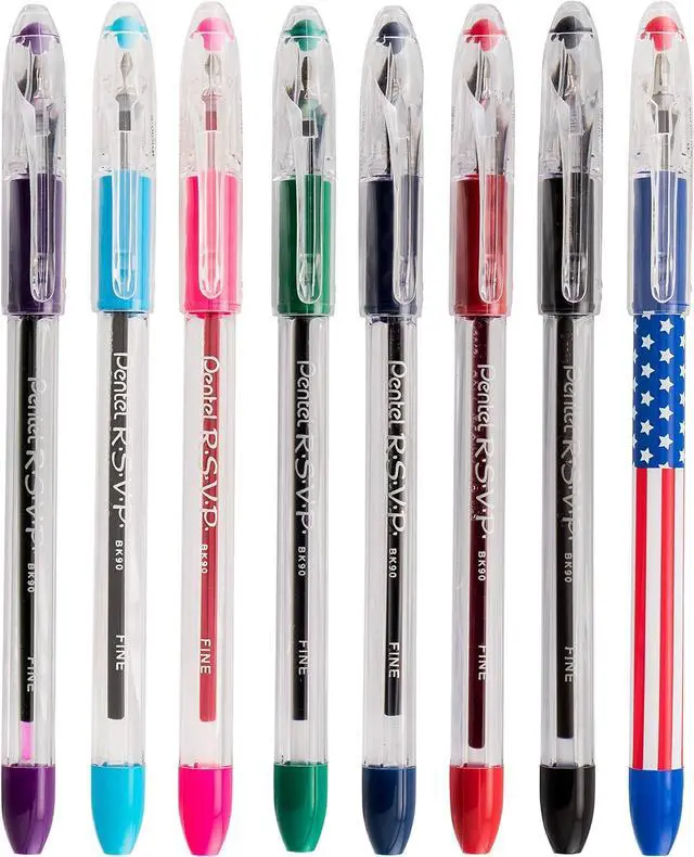 Alt view image 6 of 7 - RSVP Ballpoint Pen, (0.7mm) Fine Line, Flag Barrel, Black Ink,(12 count)- Pack of 2