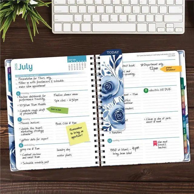 Alt view image 2 of 7 - HARDCOVER Academic Year 2026-2027 Planner: 14 Months (May 2026 Through June 2027) 8.5"x 11" Daily Weekly Monthly Planner Yearly Agenda. Bookmark, Pocket Folder and Sticky Note Set (Blue Bloom)