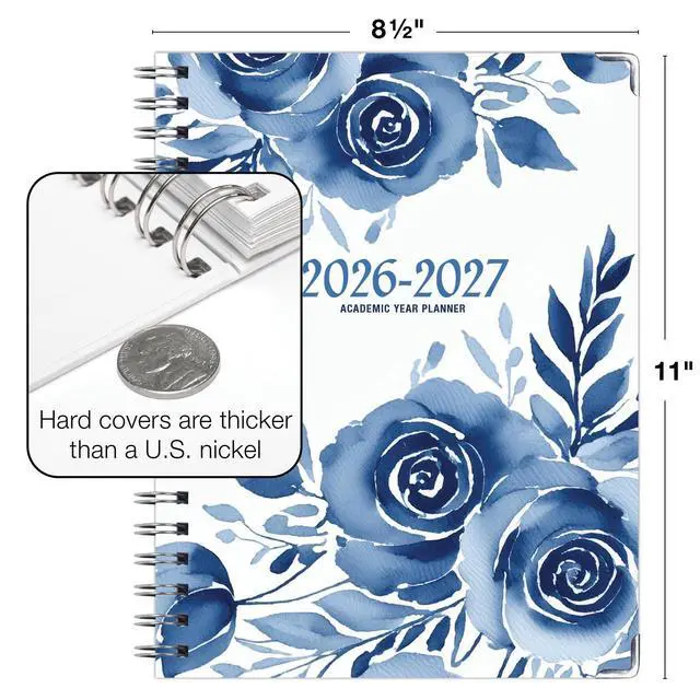 Alt view image 3 of 7 - HARDCOVER Academic Year 2026-2027 Planner: 14 Months (May 2026 Through June 2027) 8.5"x 11" Daily Weekly Monthly Planner Yearly Agenda. Bookmark, Pocket Folder and Sticky Note Set (Blue Bloom)