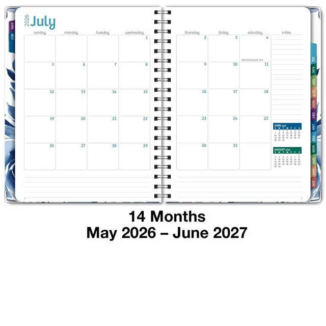 Alt view image 5 of 7 - HARDCOVER Academic Year 2026-2027 Planner: 14 Months (May 2026 Through June 2027) 8.5"x 11" Daily Weekly Monthly Planner Yearly Agenda. Bookmark, Pocket Folder and Sticky Note Set (Blue Bloom)