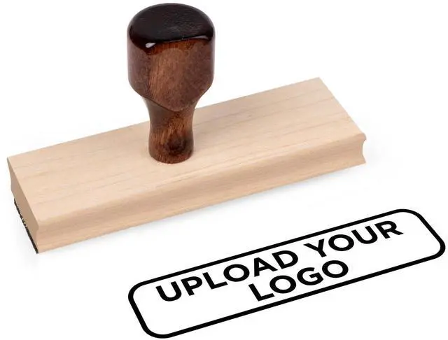 Main image of Personalized Rubber Hand Stamp, Wood Handle with Custom Logo | Multiple Size Options Available | Upload Your Own Logo (1"x4")