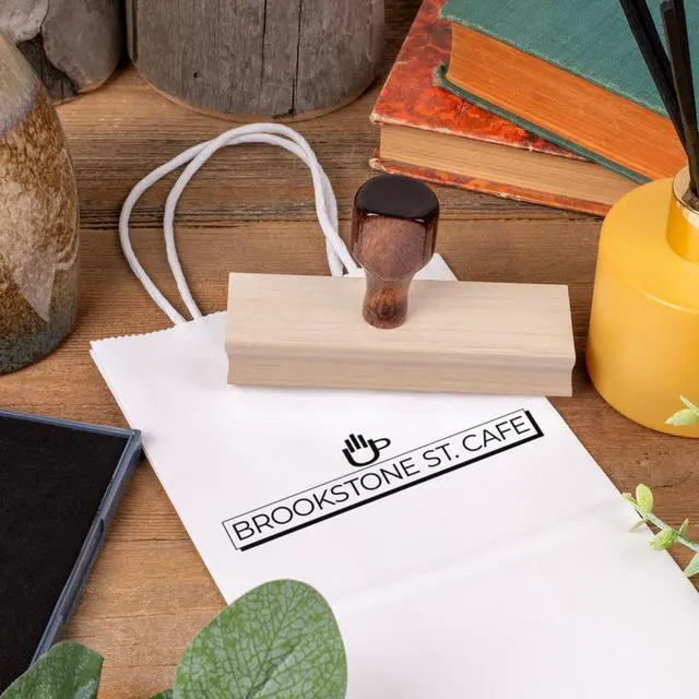 Alt view image 3 of 7 - Personalized Rubber Hand Stamp, Wood Handle with Custom Logo | Multiple Size Options Available | Upload Your Own Logo (1"x4")