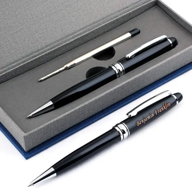 Main image of Free Engraving - Personalized Roller Ballpen, Ballpoint pen, Refillable Pens, Retractable Medium Refill Pen Black Ink, Custom Gifts for Men and Women, Classy Gift Box