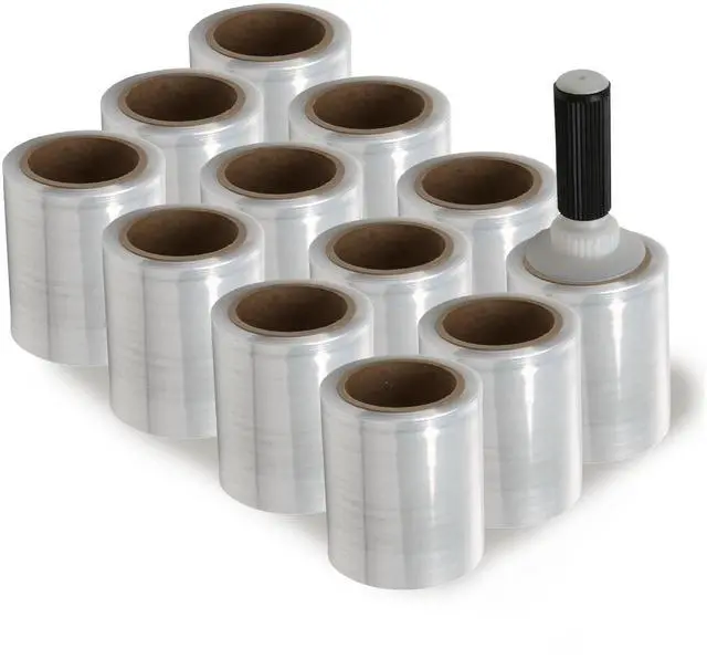 Main image of 5" x 1,000 ft Clear Hand Stretch Wrap with Reusable Handle Included - 12 Rolls | Standard-Duty Film for Pallet Wrapping, Moving & Packaging