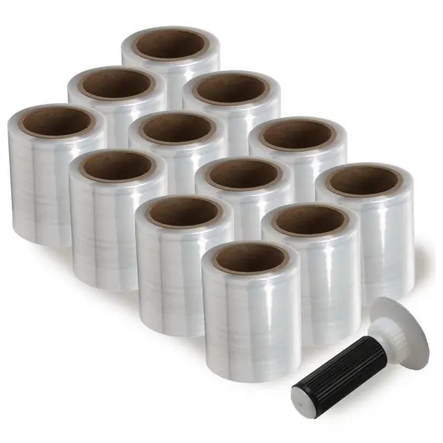 Alt view image 3 of 6 - 5" x 1,000 ft Clear Hand Stretch Wrap with Reusable Handle Included - 12 Rolls | Standard-Duty Film for Pallet Wrapping, Moving & Packaging