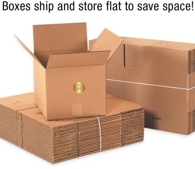 Alt view image 2 of 5 - 12"L x 6"W x 4"H Flat Shipping Boxes (25-Pack) | Corrugated Cardboard Single-Wall Long Kraft Boxes for Moving, Packing and Storage