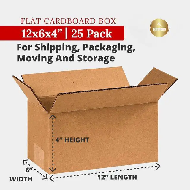 Alt view image 3 of 5 - 12"L x 6"W x 4"H Flat Shipping Boxes (25-Pack) | Corrugated Cardboard Single-Wall Long Kraft Boxes for Moving, Packing and Storage