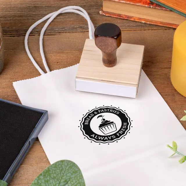 Alt view image 4 of 7 - Personalized Rubber Hand Stamp Custom Wooden Stamp with Name, Address or Logo Self-Inking Alternative for Business, Crafts, Packaging & Wedding Invitations (2"x2")