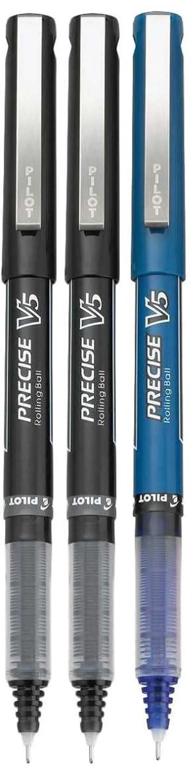 Main image of Precise V5 Stick Rolling Ball Pens, Extra Fine Point (.5mm), Assorted Colors Black/Blue Ink, 3-pk;