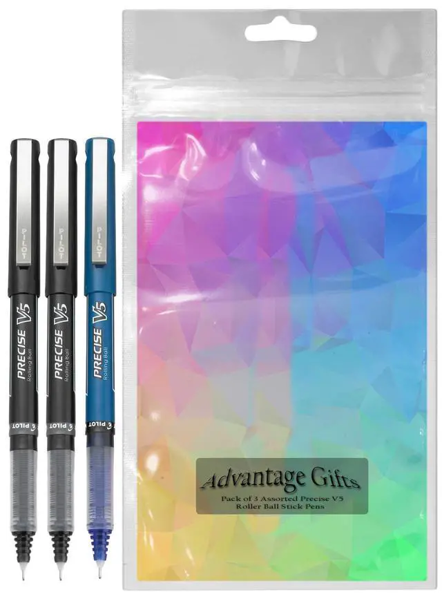 Alt view image 2 of 7 - Precise V5 Stick Rolling Ball Pens, Extra Fine Point (.5mm), Assorted Colors Black/Blue Ink, 3-pk;