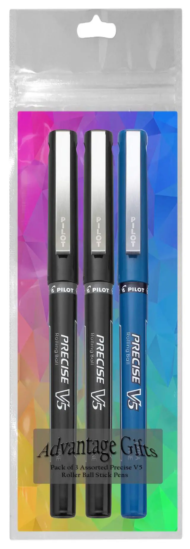 Alt view image 3 of 7 - Precise V5 Stick Rolling Ball Pens, Extra Fine Point (.5mm), Assorted Colors Black/Blue Ink, 3-pk;